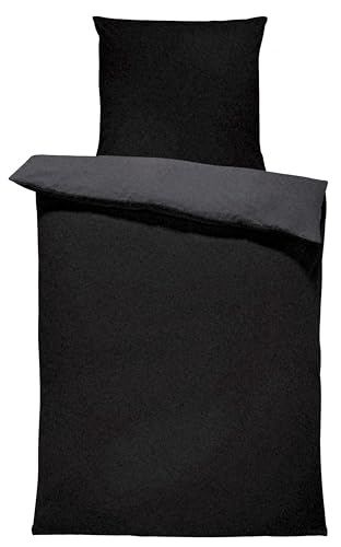 one-home Winter Bettwäsche Doubleface Uni Wende kuschelig flauschig warm weich Fleece, Größe:2 teilig 135x200 cm, Farbe:schwarz/anthrazit
