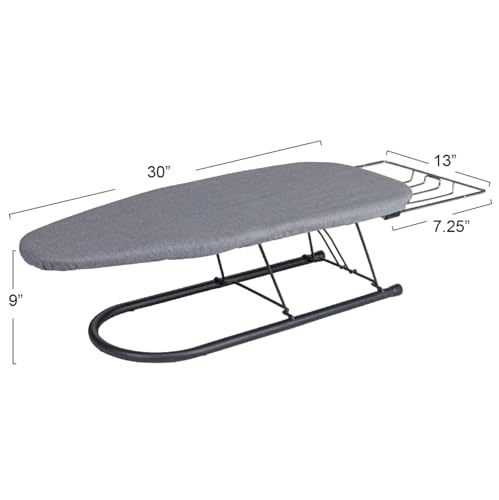 Household Essentials Tabletop Ironing Board, Compact Ironing Board with Iron Rest, Includes Door Hang, Perfect for Dorms and Small Spaces, Black with Gray Cover - Image 4