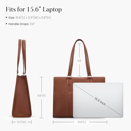 Image of befen Genuine Leather Work Tote Bag for Women, Women's 15.6 Inch Work Bags Totes Purse Shoulder Purses Handbags Cognac Brown
