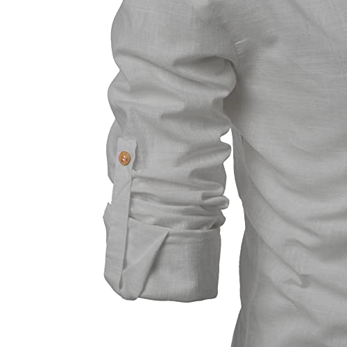 Image of Men's Full Sleeve Beige Color Cotton Blend Spread Slim Fit Shirt Style Kurta for Men and Boys