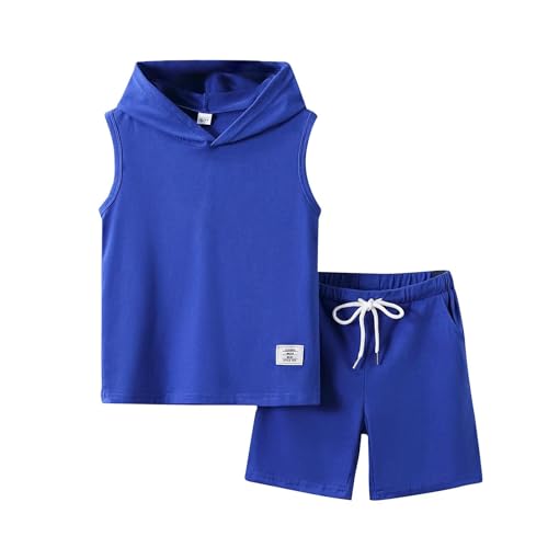 Image of Size 6-12 Years Boys Summer Clothes Hooded Sleeveless Tank Tops Workout Shorts 2 Piece Set Fashion Outfits