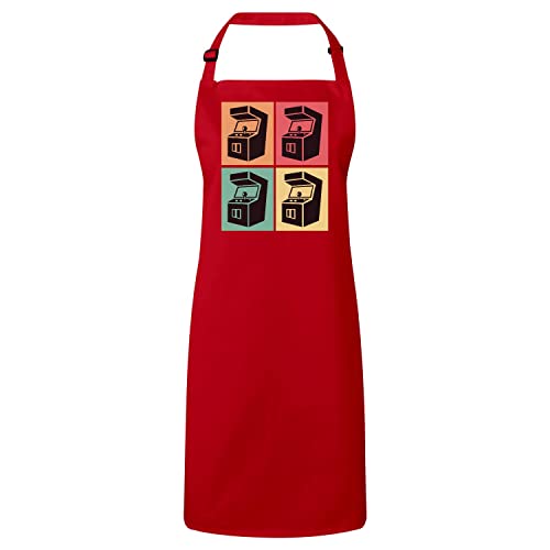 Tablier cuisine rouge arcade pop art le cadeau idéal pour geek amateur de cuisine