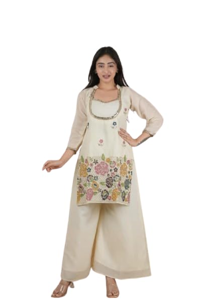 Women Off-White Embroidered Kurta Cord Set | Floral Handwork Ethnic Suit Set | Festive & Traditional Outfit for Women-image-19