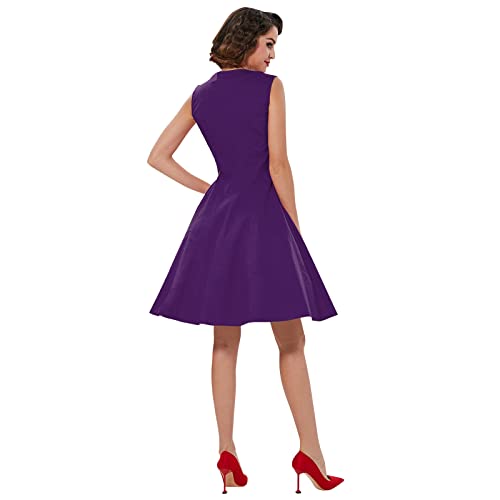 Image of KILLREAL Women's Polka Dot Retro Vintage Style Cocktail Party Swing Dress | 1950 Pinup Style, Sleeveless, Side Zipper, Knee Length, A-Line Dress