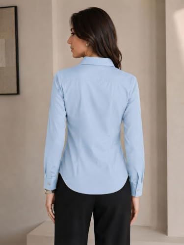 Image of OOMPH! Women's Cotton Solid Formal Shirt | Slim Fit Full Sleeve Button-Down Office Shirt | Spread Collar Smart Casual Workwear Top