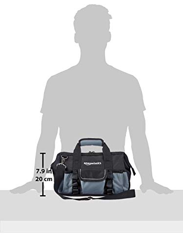 Image of Amazon Basics Durable Wear-Resistant Tool Storage Bag with Adjustable Shoulder Strap,Portable Tool Organizer,16 Pockets,12 in,Black & Gray,(Pack of 8)