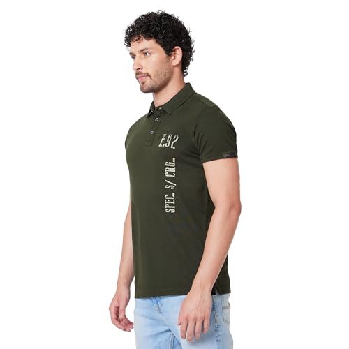 Image of Spykar Men's Slim Fit Polo Neck Half Sleeve Solid Casual T-Shirt