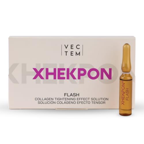 Xhekpon Flash ampollas revitalizantes con colágeno hidrolizado - 5 x 2,5 ml | Ampollas revitalizantes con colágeno hidrolizado y aloe vera para rostro, cuello y escote - sensación tensora inmediata