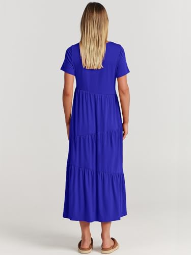 Image of ANRABESS Women Summer Maxi Dress Short Sleeve Swing Casual Asymmetric Tiered Vacation Long Beach Sundress Outfits