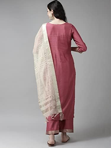 INDO ERA Women's Cotton Blend Yoke Design Straight Kurta Palazzo With Dupatta Set(KD4BK4024)