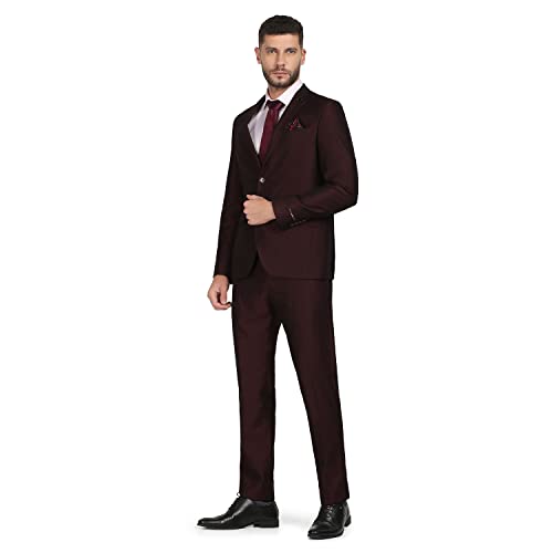 Image of Blackberrys Men Red Solid Slim Fit Suits