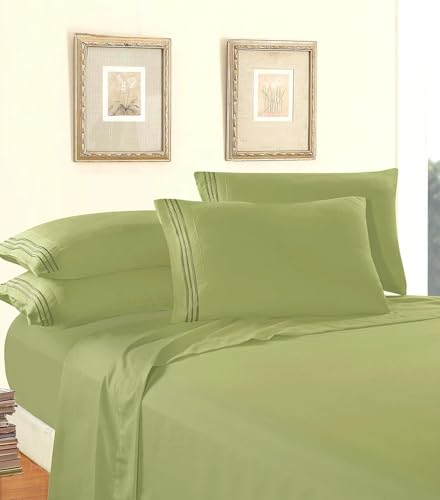 Elegant Comfort Luxury 1500 Premium Hotel Quality Microfiber 4-Piece Sheet Set - Wrinkle Resistant, All Around Elastic Fitted Sheet, Deep Pocket up to 16", RV Short Queen, Green