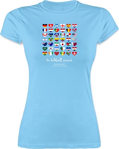 Shirt Damen - WM - Im Fußball vereint - Deutschland EM 2024 Länder - L - Hellblau - Shirts fußballtrikot Europameisterschaft Germany Funshirts für Frauen t-Shirt wm-Shirts Fussball Tshirt t