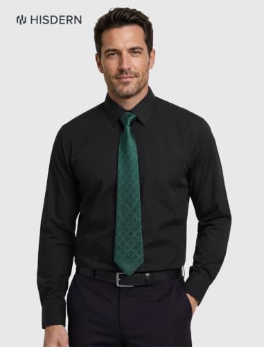 Image of HISDERN Mens Dress Shirt with Tie Pocket Square Set Classic Button Down Shirt Matching Tie Long Sleeve Shirts