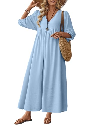 Image of Celmia Autumn Solid Loose Long Maxi Dress Cotton Caftan