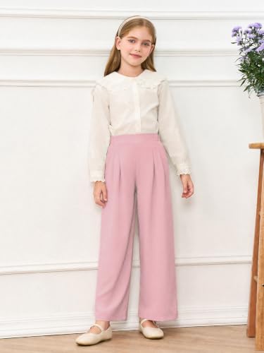 Image of Haloumoning Girls Uniform Pants Kids Wide Leg Dress Pants 5-14 Years