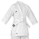 Kimono de karaté conçu pour les enfants Toile souple et confortable 100% polyester et 40% coton Pantalon avec ceinture élastique pour un confort optimal Patchs tissés noire + Décoration WKF. Vendu sans ceinture