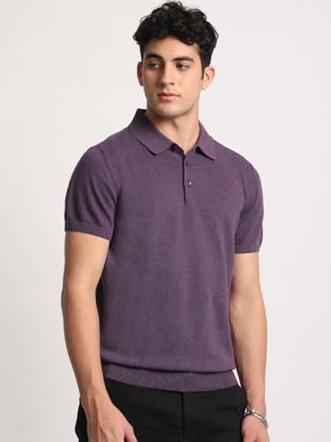 Image of THE BEAR HOUSE Purple Solid Regular Fit Polo
