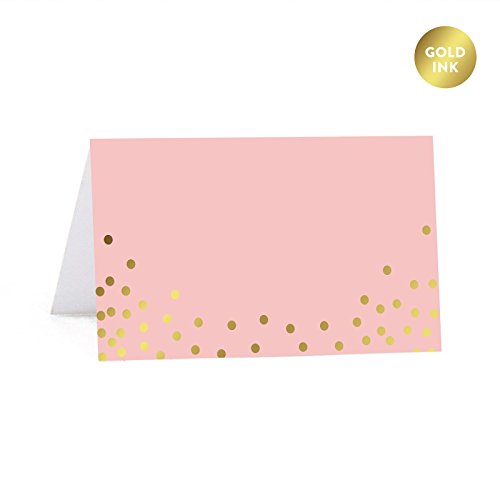 Andaz Press Blush Pink and Metallic Gold Confetti Polka Dots Wedding Party Collection, Printable Table Tent Place Cards, 20-Pack