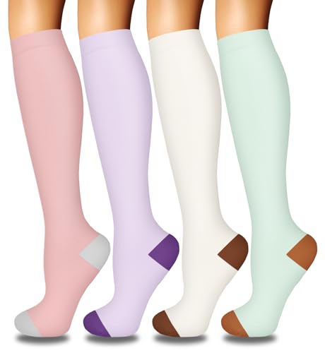 Image of Iseasoo 4 Pairs Compression Socks for Women Circulation-Best Support for Nurses,Running,Athletic,Travel