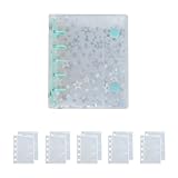 フリランス-ショプ M5 透明 シール手帳 【5穴】 バインダー PPリフィル 10枚付き サイドポケット 両面収納 クリアバインダー 剥がれ防止 軽量 丈夫 PVC 多用途 ステッカーブック 女の子 輝く星 (ブルー【カードポケット付き】)