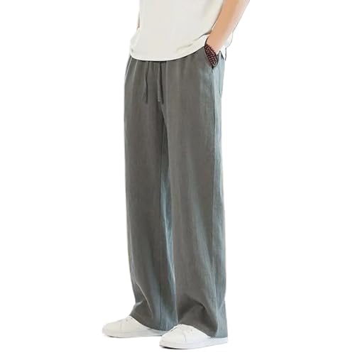 Men Summer Thin Loose Straight Cotton Linen Casual Trousers