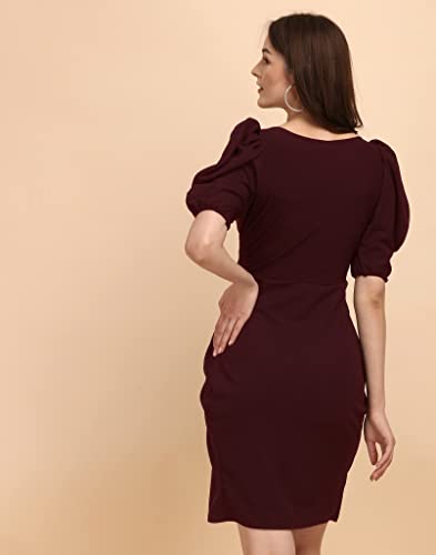 Image of Sheetal Associates Women's Puff Sleeve V-Neck Bodycon Casual Mini Dress