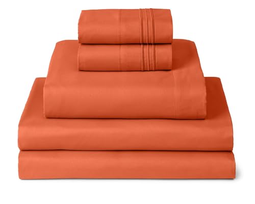 Image of Mellanni Split King Sheets Set - 5 PC Iconic Collection Bedding - Hotel Luxury, Extra Soft, Cooling Bed Sheets - Wrinkle, Fade, Stain Resistant (Split King, Poppy Orange)