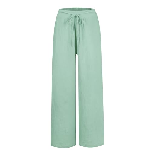 Women Linen Pants Wide Leg Casual Palazzo Beach Summer Drawstring Waist Cotton Linen Trousers Lounge with Pockets4
