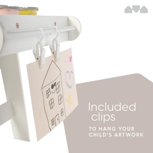 Milliard Kids Art Table Set with Chairs for Playroom, Toddler Craft and Play Wood Activity Table with Storage Bins and Paper Roll (Grey and White)