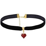 Bremorou Black Choker Necklace For Women, Love Heart Choker Necklace, Adjustable Velvet Choker, Soft Collar Chain Red Heart Necklace, Gothic Black Necklace For Women Halloween Cosplay Party Jewelry