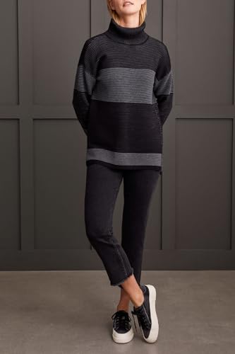 Tribal Women's Turtleneck Two-Tone Ottoman Knit Sweater with High-Low Hem2