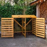 Samuel ALEXANDER 1.33m x 1.25m Large Wooden Outdoor Garden Double Wheelie Bin Store Storage for 2 Bins