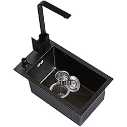 Mini Fregadero Ikea NOYHHAV lavabo sobre encimera con Grifos negro cocina fregadero lavabo Pequeño lavamanos baño Fregaderos pequeños para Accesorios?Color: Negro?38 * 30 * 22CM?