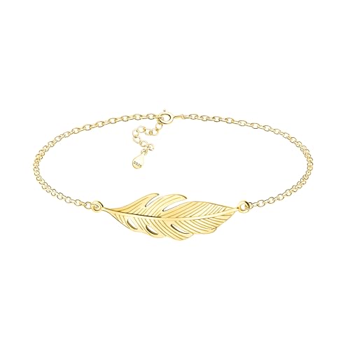 Sofia Milani - Bracelet pour Femme en Argent 925 - Plaqué Or - avec Pendentif en Forme de Plume Aile Ange - B0361