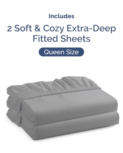 Image of CGK Linens 2 Pack Extra Deep Queen Fitted Sheets - Steel Blue