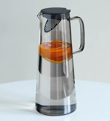 ガラスポット ピッチャー ティー の冷水ジャグ お茶 大容量 耐熱容器 麦茶 割れずに急冷 急加熱 デキャンタ (1800ml,たばこの灰)