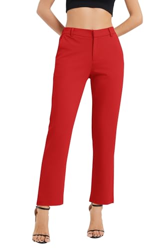 Women's Elastic Waisted Pants Business Work Casual Straight Leg Slacks with Pockets3