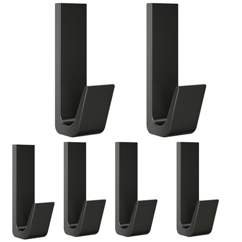 6 Pièces Aluminium Crochet Adhesif Mural, Porte Serviette Salle de Bain, Accroche Torchon Cuisine, Porte Manteau Adhésif, Attache Murale Sans Percer - Supporte jusqu'à 20 kg, Noir