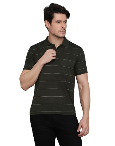 Image of INKKR Men's Striped Polo Neck Cotton Blend Multicolor T-Shirt