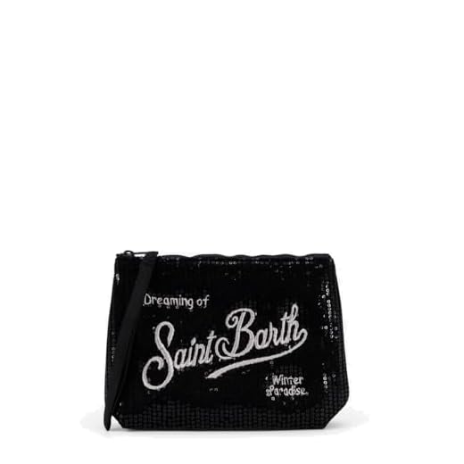 Saint Barth MC2 Borsa Pocette Aline In Velluto Nero con Applicazione Paillettes Dimensioni 20 x 14,5 x 7 cm