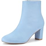 Allegra K Women's Side Zip Chunky Heels Sky Blue Ankle Boots 10 M US