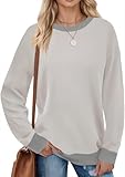 Fisoew Damen Sweatshirts Farbblock Rundhals Langarmshirt Casual Langarm Oberteil mit Gerippt Saum Grau XXL