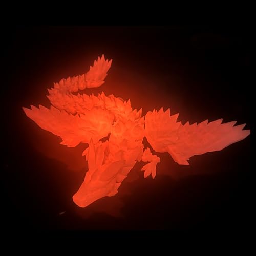 Image of 3D Printed Dragon with Wings - Glow Orange, 18 inch Flying Dragon, XL Articulated Winged Crystal Fidget Toy, Home Decor, Birthday Gift, Desk Pet