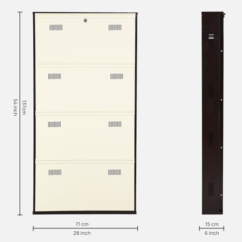 Image of Metal Shoe Rack Wall Mounted for Home with Central Locking 4 Door 28 inch Wall Mounted Metal 12 Pair Rack Cabinet Pre-Assembled Rack Shelves 3 Year Warranty (Brown & Ivory)