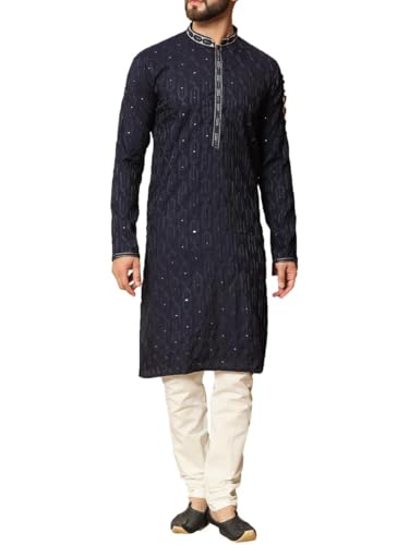 SK131 Men's Navy Blue Kurta Pajama Set Indian Party Suit (36)