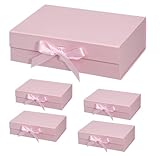 Corsiampoo 5 Sets Pink Gift Box with Magnetic Lid, 10.5x7.5x3.1 Inches Ribbons Gift Boxes for Halloween, Christmas, Birthday, Wedding & Party Packing
