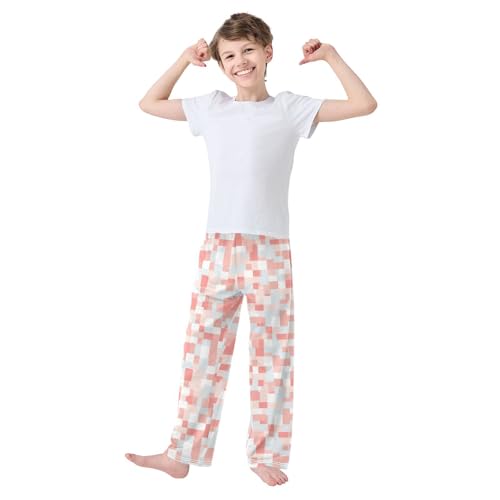 Boys' Pants Blue Pink Check Long Bottoms Jogger Pants Elastic Waist Trousers with Pockets S-XL2