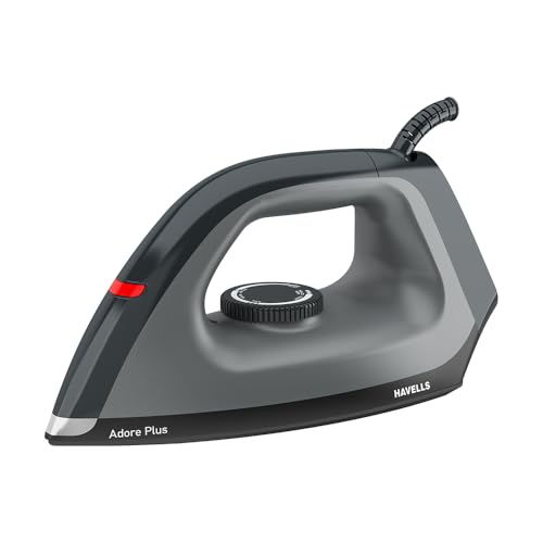 Image of Havells Dry Iron Adore Plus 1100 Watts, Iron Press, Greblon Non Sick Soleplate with German Technology, Shock Proof Body, Aerodynamic Design, 360 Swivel Cord, 2 Year Manufacturer Warranty (Black)