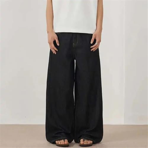 Men's Solid Color Denim Pants American Style Simple Straight Bagyy Bottom Wide Leg Jeans3